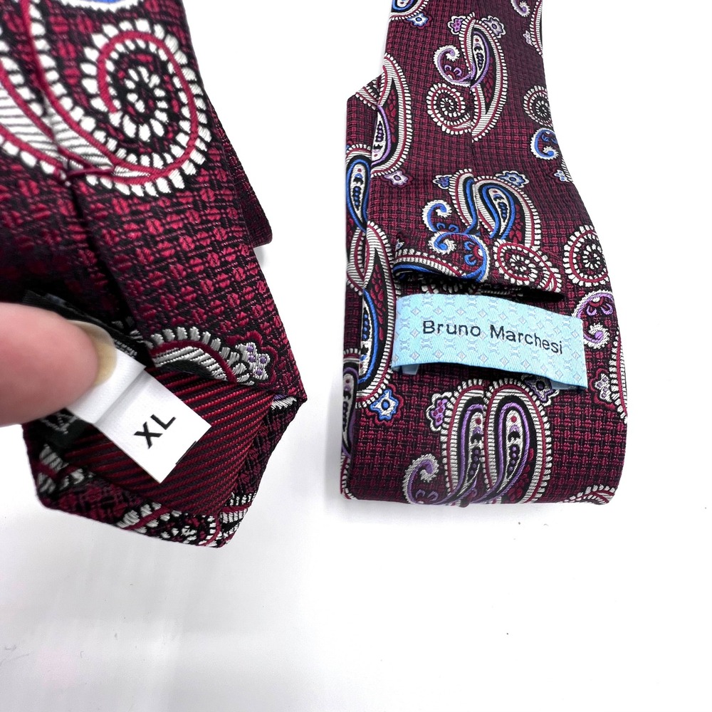 Bruno Marchesi Burgundy Paisley Silk Handmade Men's‎ Neck Tie XL - Picture 6 of 7